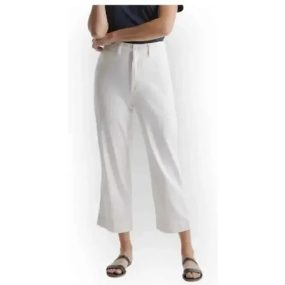 Quince Women's Stretch Cotton Twill Wide-Leg Crop Pants sz 27 Ivory/White NWT - Picture 3 of 5